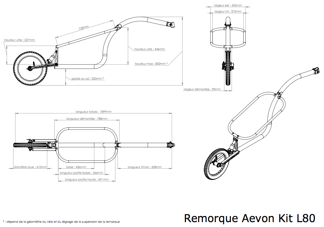 Dimensions de la remorque Kit L80