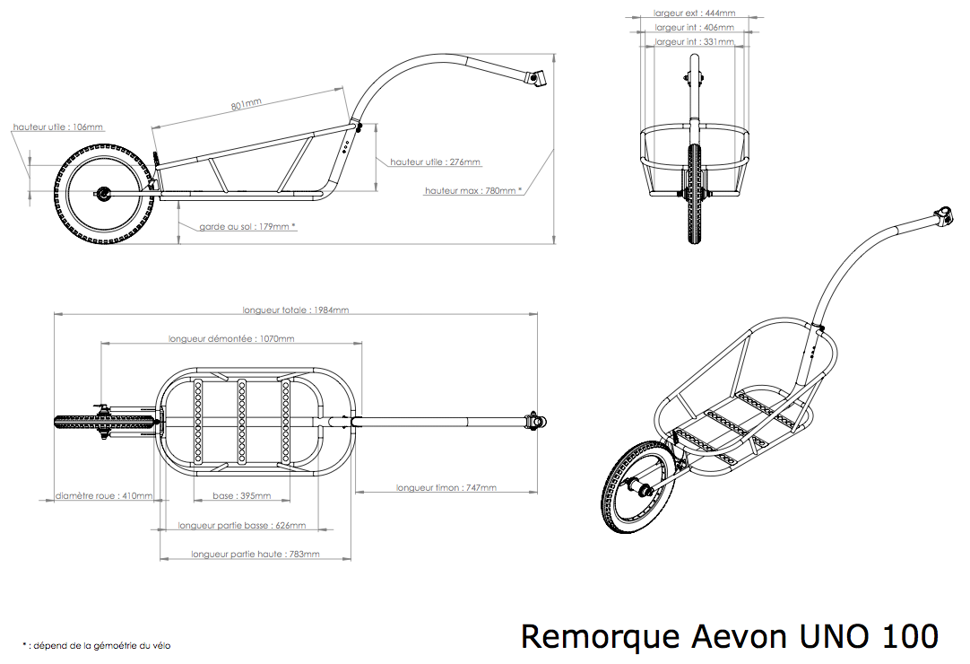 Dimensions de la remorque UNO 100